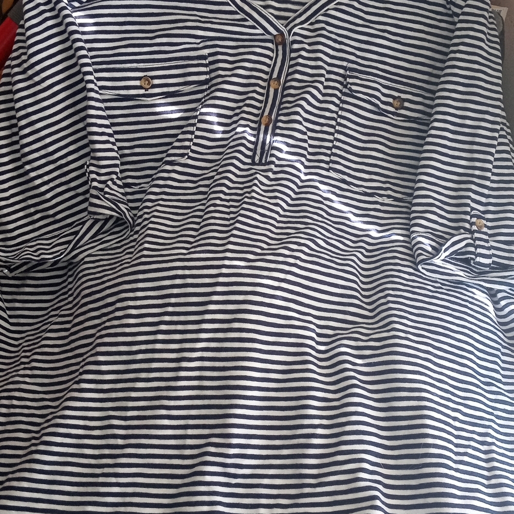 Croft & Barrow Navy and White Striped Women's Plus Shirt